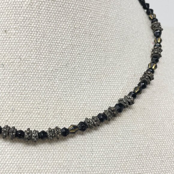 Faceted Glass Bead Necklace Silver-Tone Accent Beads Choker Black Whimsygoth - Picture 7 of 8